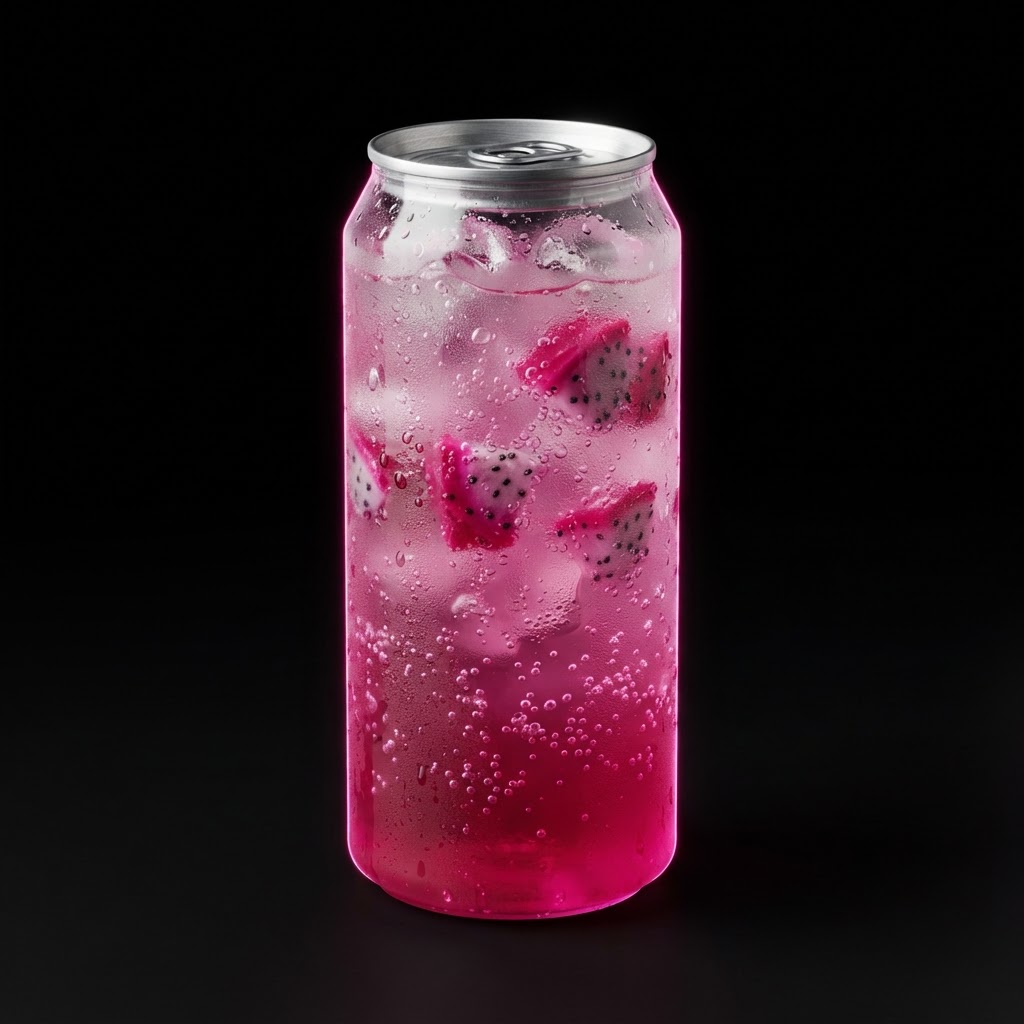 Dragon's Kiss — Lemonade with pomegranate & strawberry, a freeze-dried dragon fruit topper and a sparkle finish.